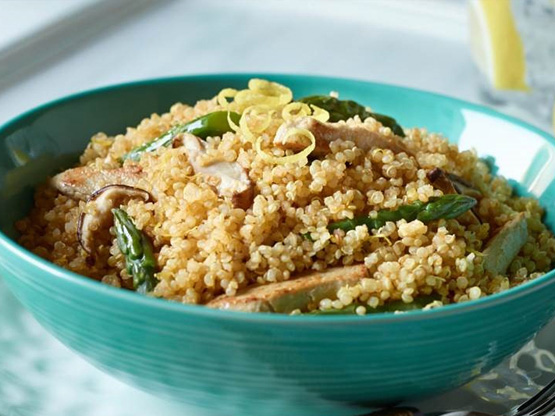 Quinoa with Asparagus, Shiitake Mushrooms and Veggie Tenders